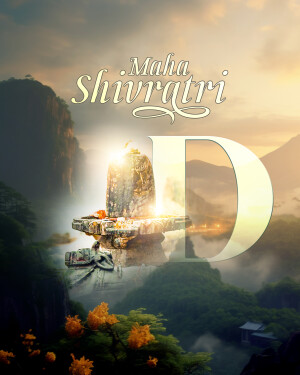 Maha Shivratri image with a Shiva Lingam and mountains
