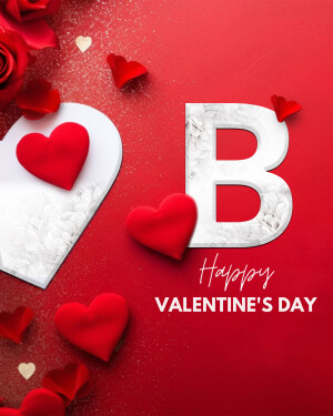 Red hearts and a letter B with Valentine's Day greeting