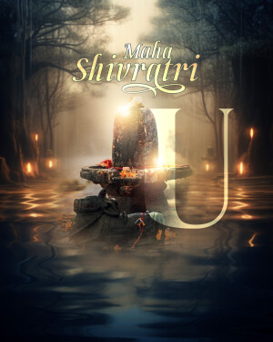 Shiva Lingam with Maha Shivratri text and glowing lights