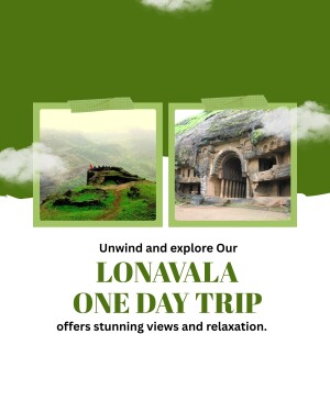 Promotional image for a one-day trip to Lonavala, featuring scenic views and caves.