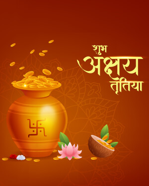 Akshaya Tritiya festive illustration with gold coins, pot, and traditional elements