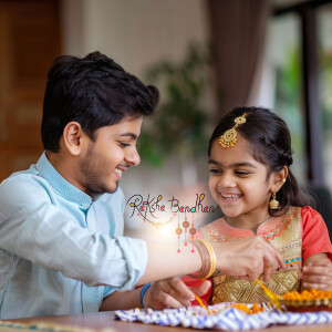 A brother tying a Rakhi on his sister's wrist during Raksha Bandhan.