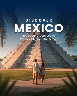 Couple viewing the Chichen Itza pyramid in Mexico