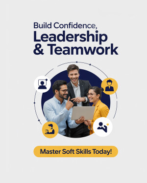 Image depicting a diverse team collaborating and learning, promoting soft skills development.