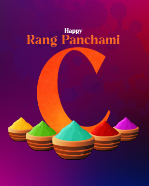 Rang Panchami greeting with colorful powder and the letter 'C'