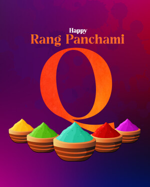 Rang Panchami celebration with colorful powder and a large 'O' letter