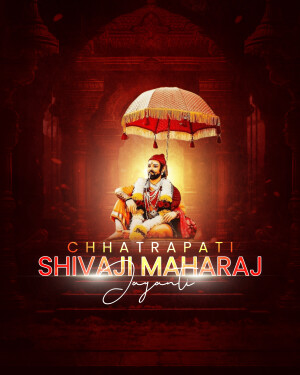 Portrait of Chhatrapati Shivaji Maharaj with an umbrella and celebratory text