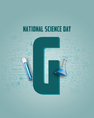 National Science Day graphic with science equipment and formulas