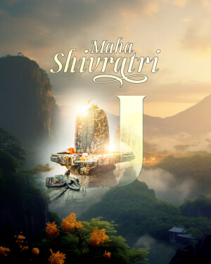 Maha Shivratri image with a Shiva Lingam and mountain backdrop
