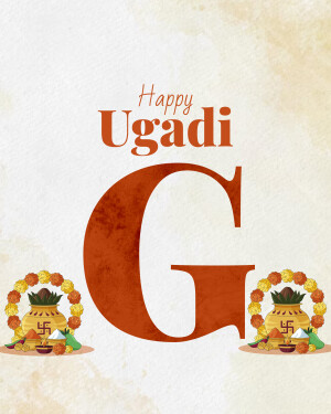 Ugadi festival greeting with a large letter G and traditional decorations
