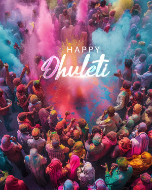 Crowd of people celebrating Holi with vibrant colors