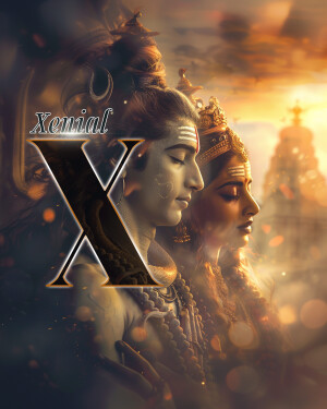 Digital artwork depicting Lord Shiva and Goddess Parvati with the 'Xenial X' logo.