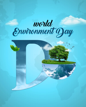 World Environment Day graphic with a tree on a globe inside the letter 'D'