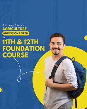 A young man with a backpack promoting agriculture admissions for 11th and 12th foundation course.