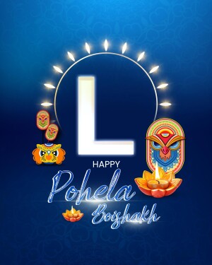 Pohela Boishakh festive illustration with traditional motifs and the letter 'L'