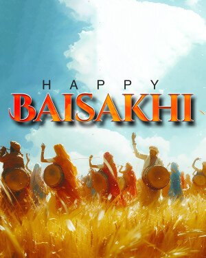 People celebrating Baisakhi festival with traditional drums and dance.