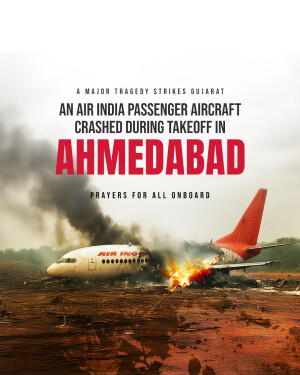 Image depicting the aftermath of an Air India plane crash during takeoff in Ahmedabad, Gujarat.