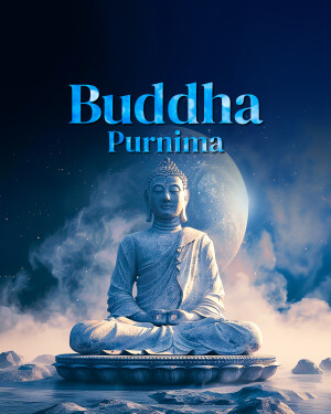 Image of Buddha meditating with a full moon in the background, celebrating Buddha Purnima.
