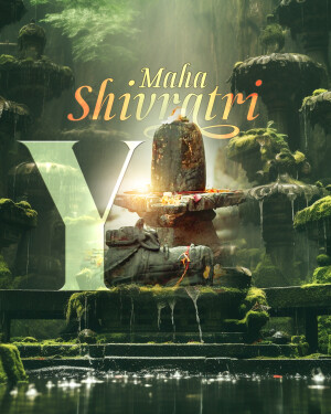 Shivling with Maha Shivratri text and waterfall background