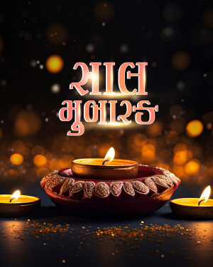 Diwali celebration with lit lamps and festive text