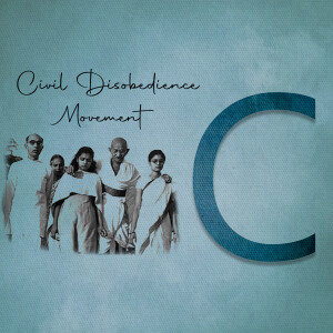 Image depicting the Civil Disobedience Movement with Mahatma Gandhi and followers.
