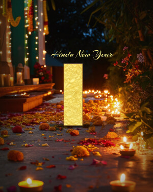 Hindu New Year decorations with candles and flowers