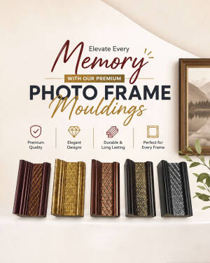 A collection of premium decorative photo frame mouldings displayed on a light background