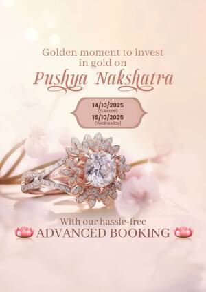 Promotional image for Pushya Nakshatra gold investment with a diamond ring.