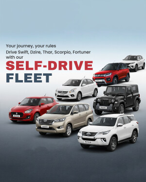 Selection of cars available for self-drive rental including Swift, Dzire, Thar, Scorpio, Fortuner and more.