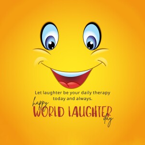 Smiling face with text 'Let laughter be your daily therapy' and 'Happy World Laughter Day'