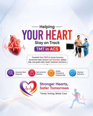 Medical infographic explaining the benefits of Treadmill Test in Acute Coronary Syndrome
