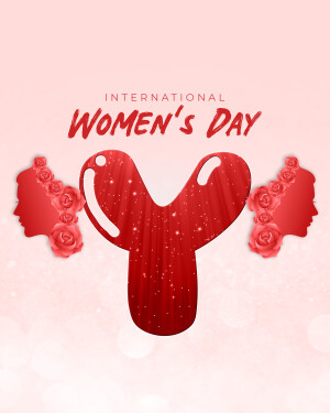 International Women's Day graphic with a stylized uterus and floral elements.