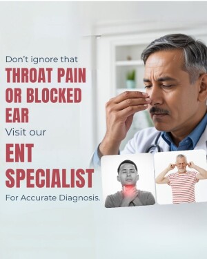 Man holding his nose with a concerned expression, promoting ENT specialist services.