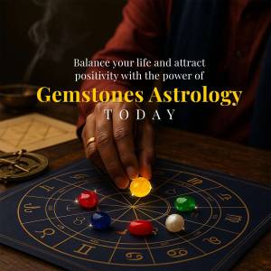 Image of a hand holding a gemstone over an astrology chart.