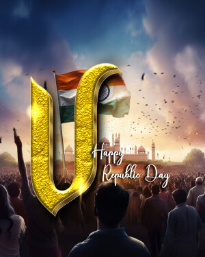 Republic Day of India with golden 'U' and crowd