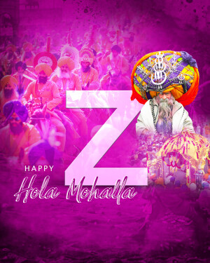 Image depicting a Sikh man with a vibrant turban and the letter 'Z' with 'Happy Hola Mohalla' text.