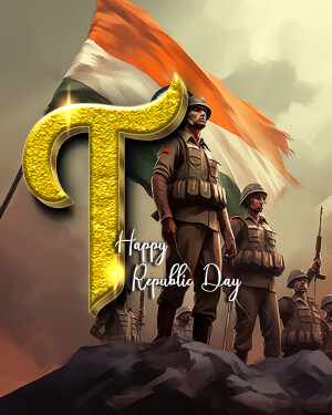 Indian soldiers with the national flag and a golden 'R' for Republic Day