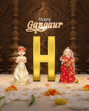Happy Gangaur festival greeting with traditional dolls and floral decorations