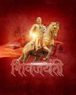 Poster depicting Chhatrapati Shivaji Maharaj on horseback with the text 'Shivjayanti'