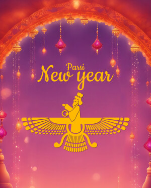Parsi New Year illustration with Faravahar symbol and lanterns
