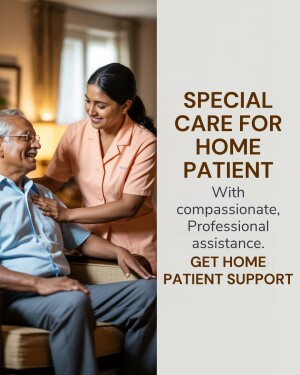 A healthcare worker providing care to an elderly man in a home setting.