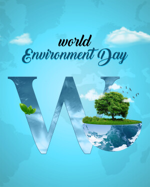 World Environment Day graphic with a tree on a globe and the letter 'W'