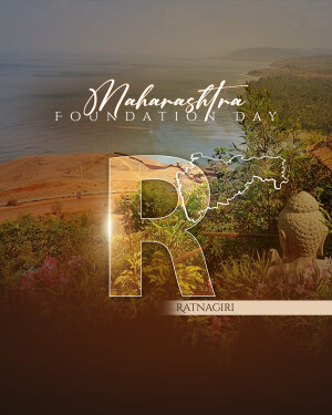 Maharashtra Foundation Day graphic with Ratnagiri landscape and map
