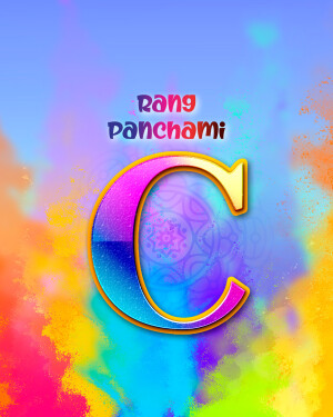 Colorful Rang Panchami graphic with the letter 'C'
