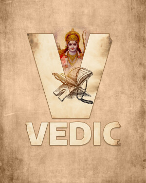 Image of Lord Hanuman within the letter 'V' with the word 'Vedic' below