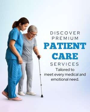 A healthcare worker assisting a senior woman with a walking stick.