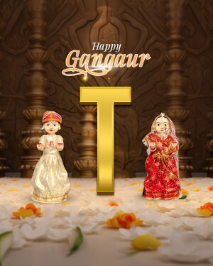 Gangaur festival greeting with traditional dolls and floral decorations