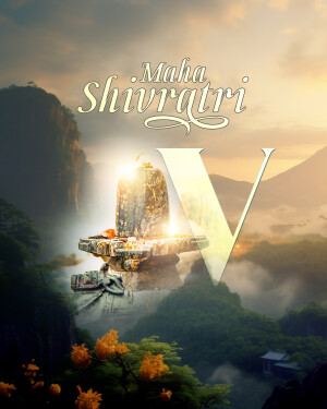 Image depicting a Shiva Lingam with a scenic mountain backdrop for Maha Shivratri