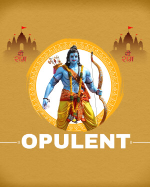 Image of Lord Rama with bow and arrow, surrounded by a decorative frame and temple in the background.