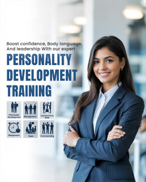 Woman in a business suit promoting personality development training